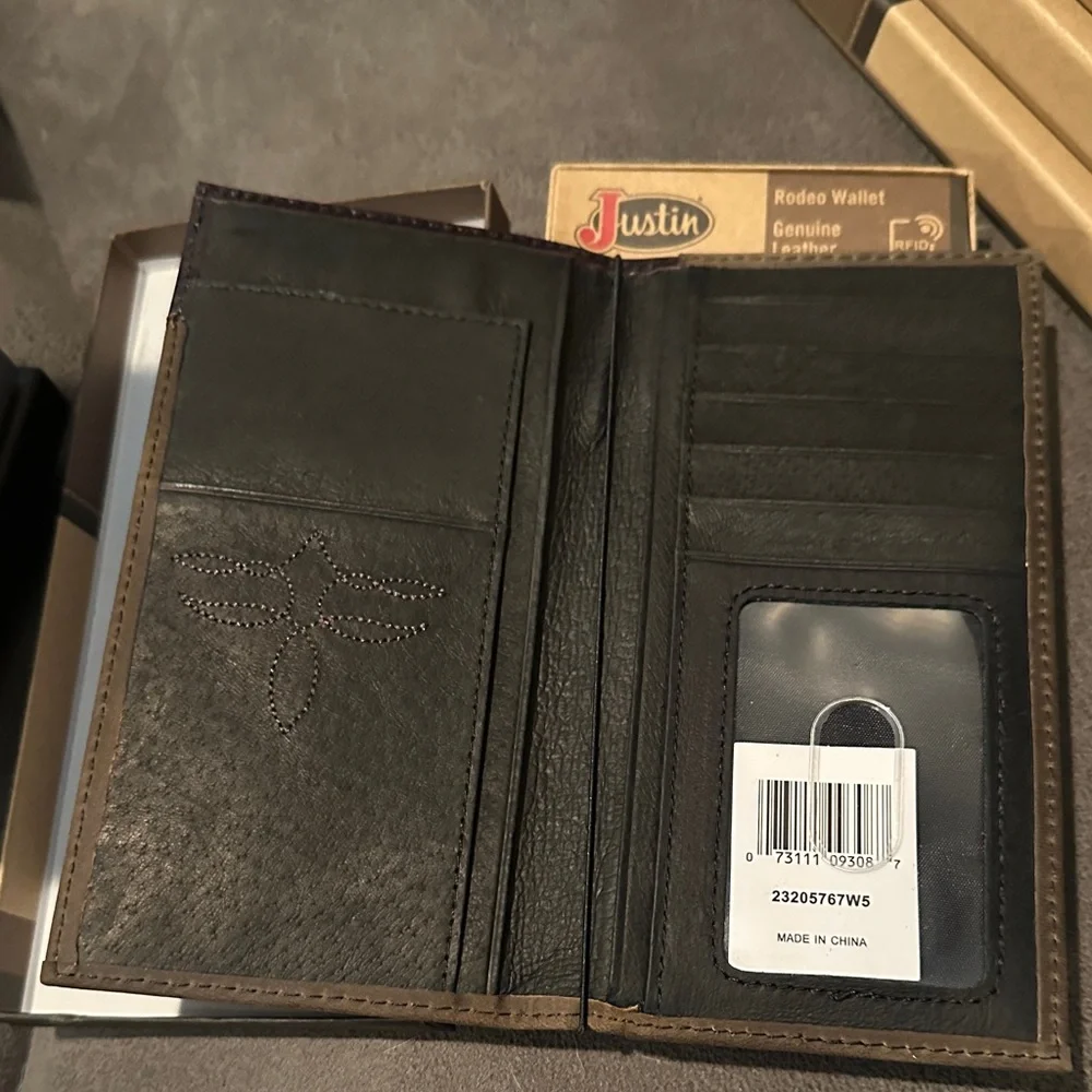Justin Black and Brown Leather Rodeo Wallet